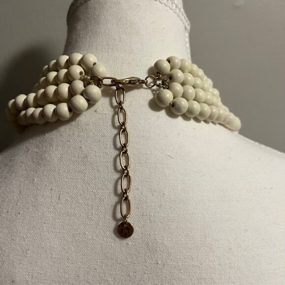 Ivory Wood Beads White Gray Marble Beads 4 Strand Choker Necklace - Picture 6 of 7